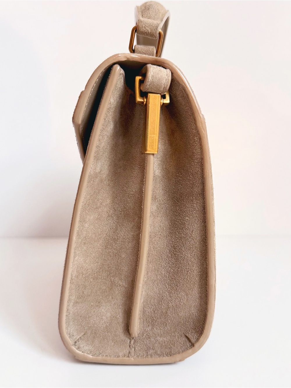 Yves Saint Laurent Cassandra Mini Top Handle Bag Beige Suede - Picture 7 of 11